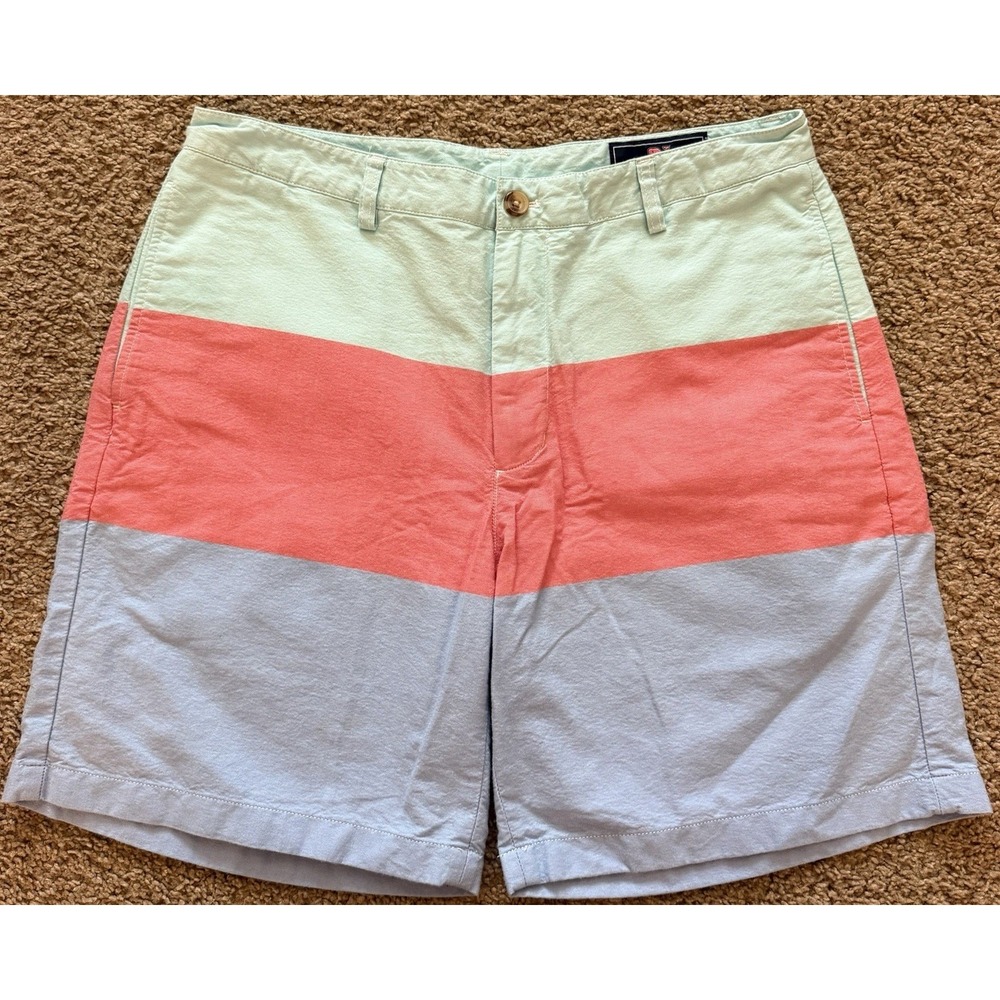 Men's Vineyard Vines Oxford Tri Stripe Shorts Size 34 Summer Patriotic Beach - Picture 1 of 7